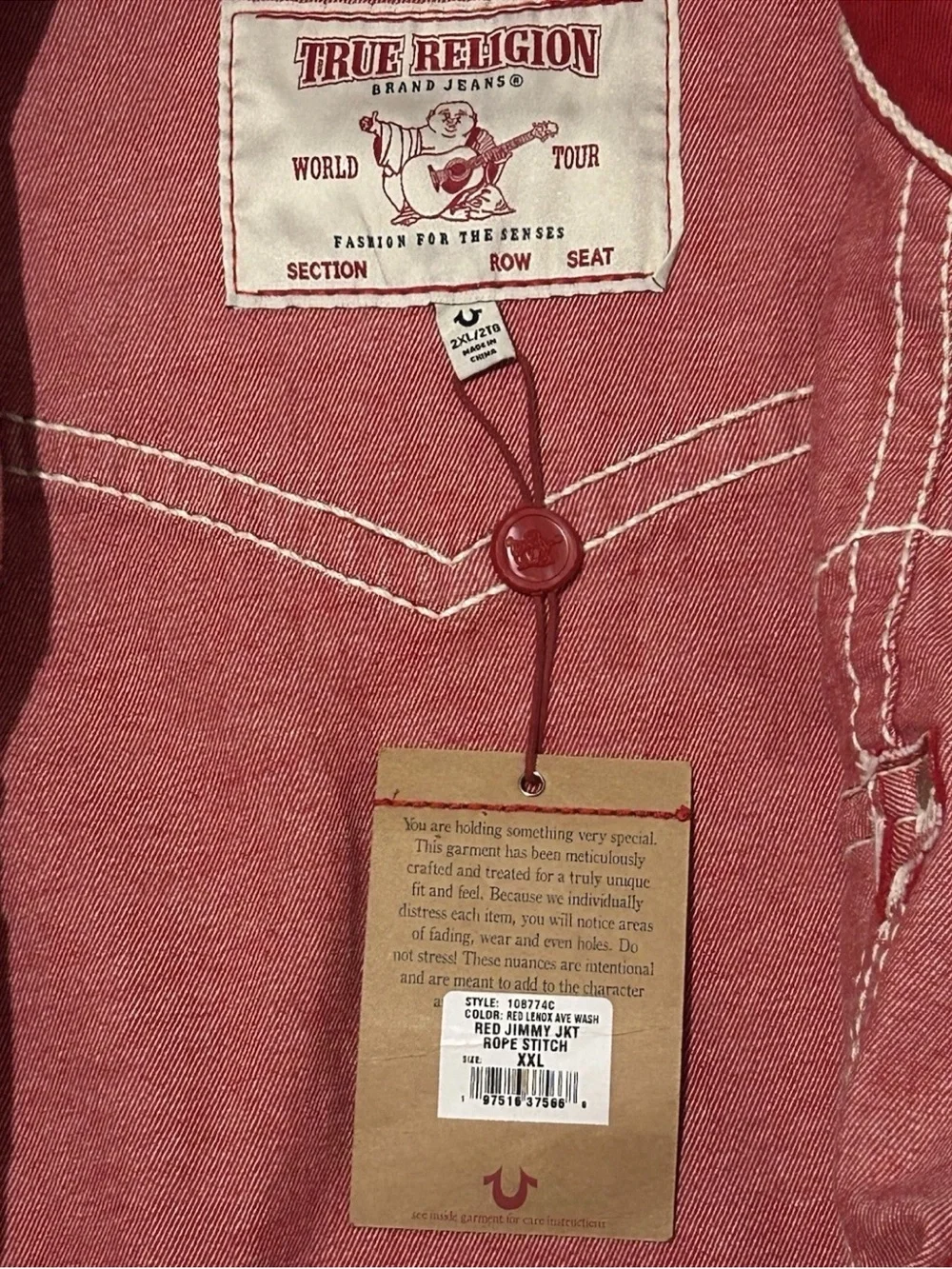 True religion 2xl red Contrast-Stitch Denim Jacket